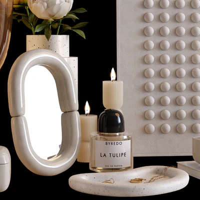 Beige decor set with peony flowers — Ver 4