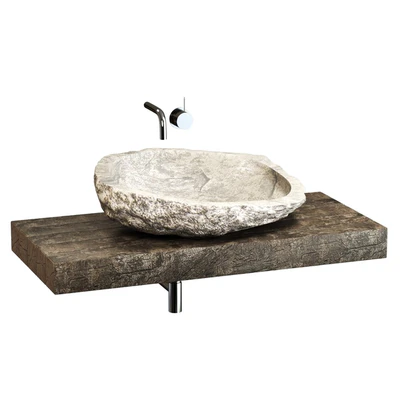 Stone sink on a log countertop — Ver 5