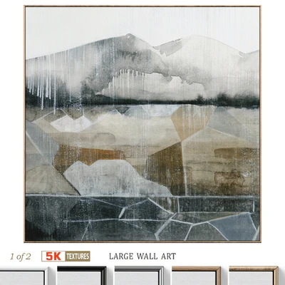 Neutral Mountain Landscape Large Textural Wall Art C-796 — Вид 1