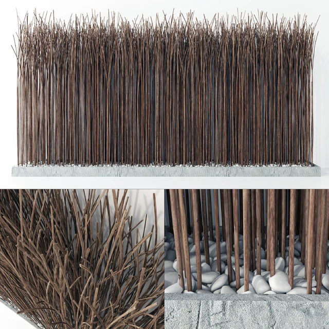 Screen long wood thin dry branch pebble n2 / Ширма длинная из тонких сухих веток №2 — Скачать