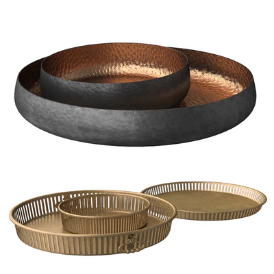 Rustic Set - Vase, Branch, Copper Bowl and Brass Tray — Ver 3