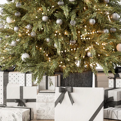 Christmas Decoration 36 - Christmas Silver and Green Tree with Gift — Ver 4