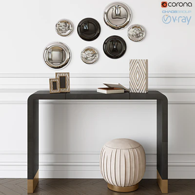 CB2, Tyler Leather Console & Ottoman-Stool — Ver 1