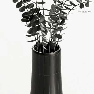 Metal Antiqued Brass Vase with Plant — Ver 3