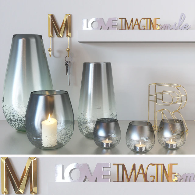 Modern set of candlesticks, candles and decor — Descargar