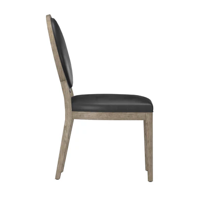 FRENCH CONTEMPORARY ROUND LEATHER DINING SIDE CHAIR — Ver 6