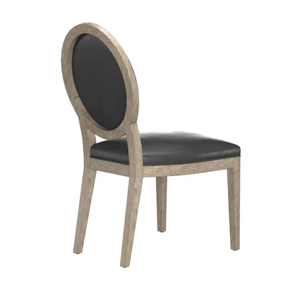 FRENCH CONTEMPORARY ROUND LEATHER DINING SIDE CHAIR — Ver 7