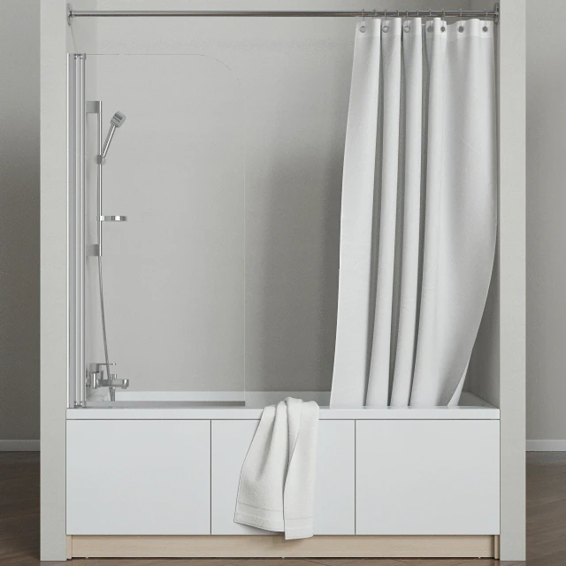 A set of bathtubs and furniture "Smart" with curtains "Easy" and soft curtains, tm Cersanit — Descargar