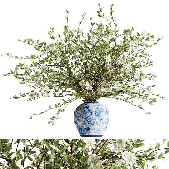 A bouquet of tree branches inserted into a celadon ceramic pot — Descargar