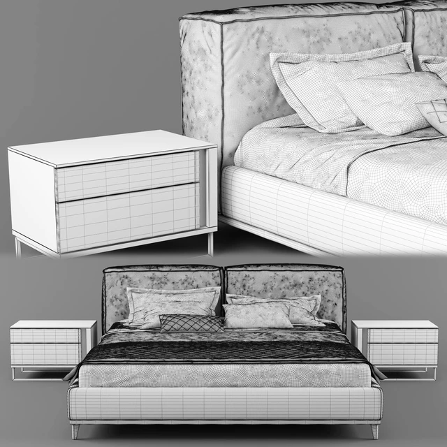 Modern fabric bed with upholstered headboard 01 — Скачать