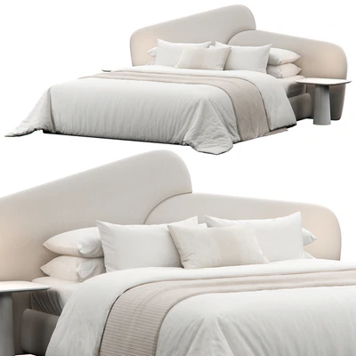 Rounded Linen Upholstered Headboard Bed — Вид 1