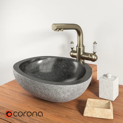 Sink made of natural river stone Stone Teak House, cabinet Gourdon 80, mixer Lemark LM4861B — Ver 3