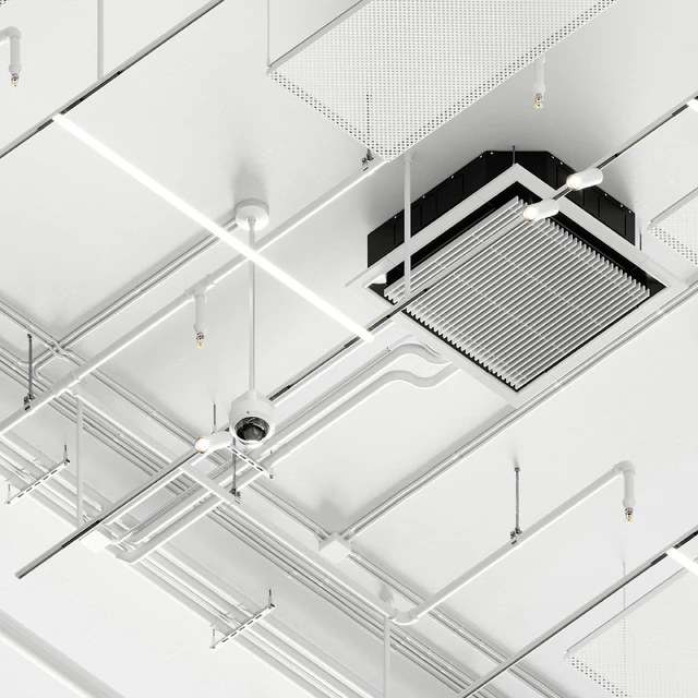 Industrial ceiling, Ducting, Lighting, CAC, CCTV — Descargar
