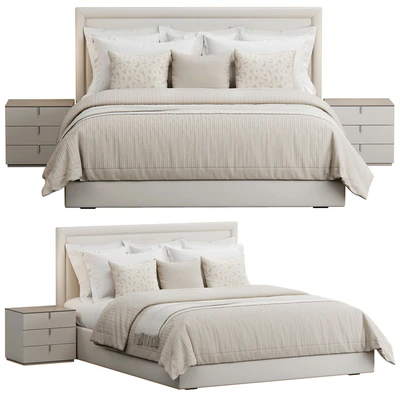 Rectangular Upholstered Headboard Bed — Ver 3