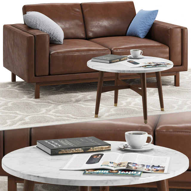 Диван West Elm Dekalb Leather Loveseat Стол Reeve mid-century coffee table — Скачать