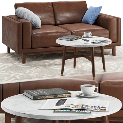 Диван West Elm Dekalb Leather Loveseat Стол Reeve mid-century coffee table — Вид 3