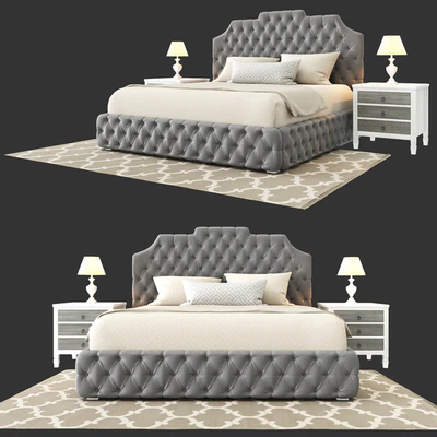 Grey tufted bed — Вид 1