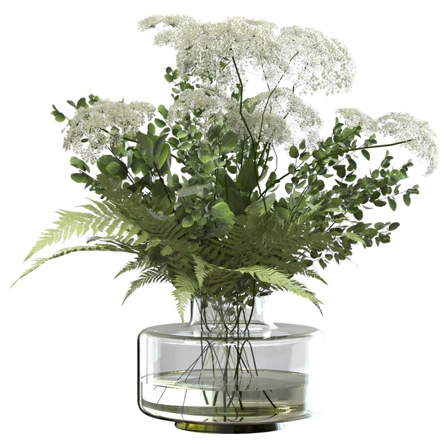 Bouquet of umbrella flowers with greenery and fern — Download