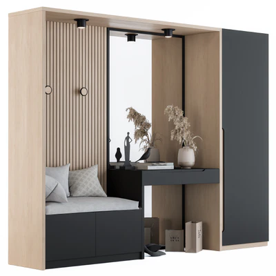 Hallway 02 - Black and Wood Set — Вид 1