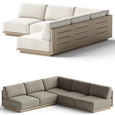 Mallorca Wood 3-Piece L-Shaped Armless Sofa — View 4