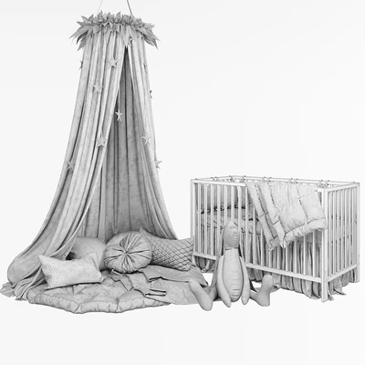 A cozy set for a children's room with a canopy, a cot IKEA Gulliver and a fluffy rabbit. — Ver 3