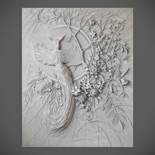 Bas-relief panel with a peacock — Descargar