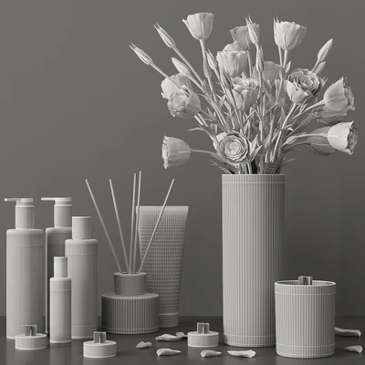 Decorative set with a bouquet of lisianthus and cosmetics — Ver 2
