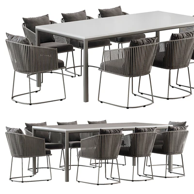 Outdoor Dining Set with Tempered Glass Top Table and Rope Woven Chairs — Вид 1