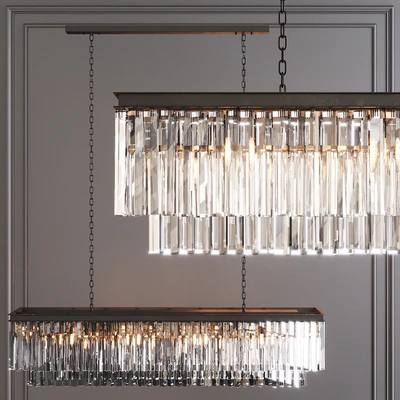Restoration Hardware 1920S ODEON Clear Glaser FRINGE RECTANGULAR CHANDELIER 59 Black — Ver 1