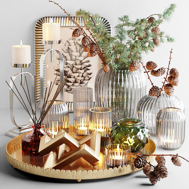 Decorative set with larch branch and candles — Descargar