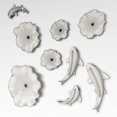 Ceramic Panno Fish in Lilies / Decorative ceramic fish in lilies — Ver 2