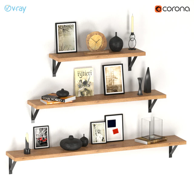 Decorative set of three shelves with filling. — Descargar