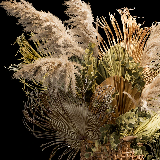 Installation bouquet pampas grass in a wicker basket of twigs, dry leaves, dried flower. 239. — Descargar