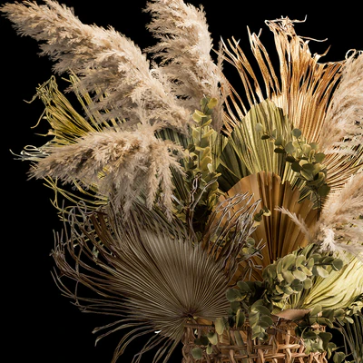 Installation bouquet pampas grass in a wicker basket of twigs, dry leaves, dried flower. 239. — Ver 4