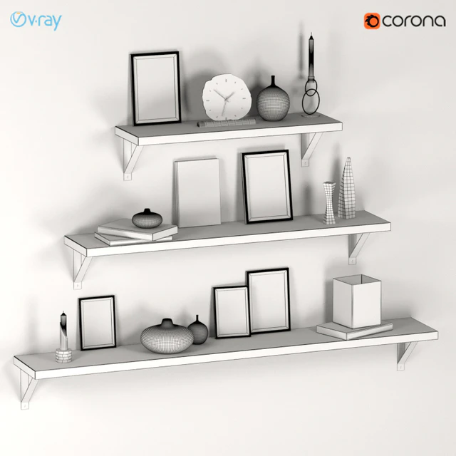 Decorative set of three shelves with filling. — Descargar