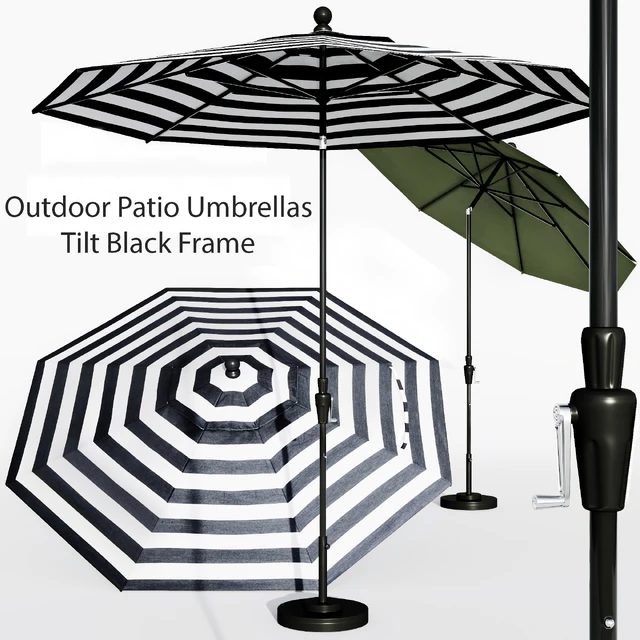 9' Sunbrella Black Cabana Stripe Outdoor Patio Umbrella with Black Tilt Frame + Reviews — Descargar