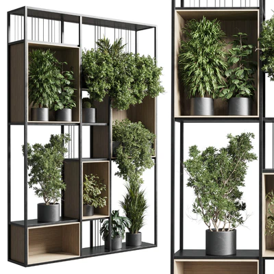 Standing metal shelf with a set 384 of plants in metal boxes corona — Ver 1