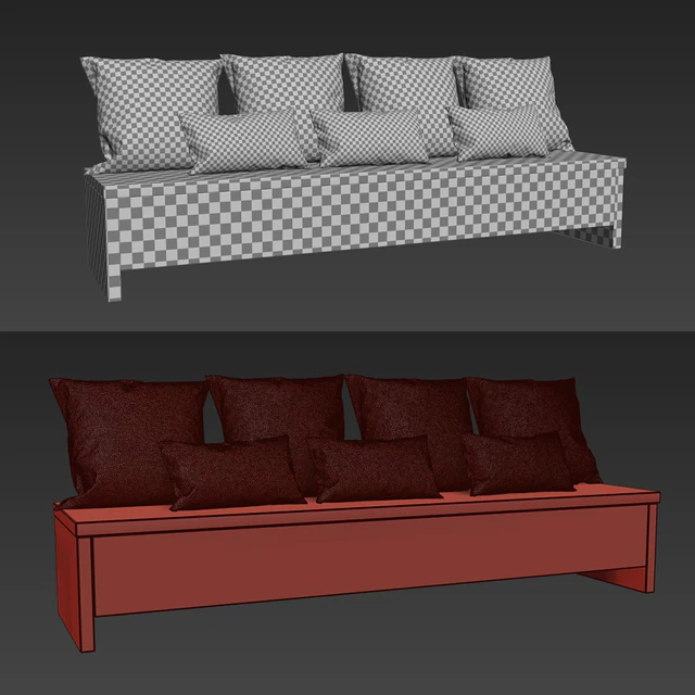 Wooden bench with pillows — Descargar