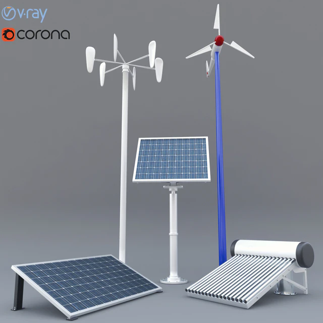 solar panel, solar heater and wind turbine — Descargar