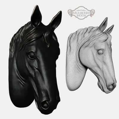 Large Black Horse Head Wall Sculpture — Ver 2