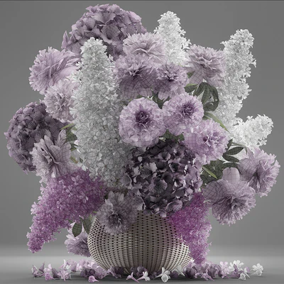 A bouquet of flowers 86. Flowers, white basket, spring flowers, rattan, hydrangea, eco design, nature decor, table decoration — Ver 3