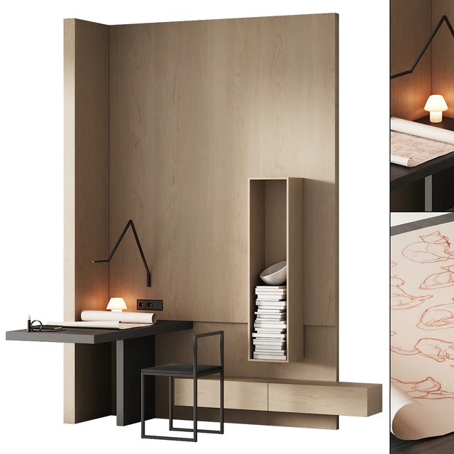 243 office furniture 08 workplace 04 minimal angle zone with cat drawing 01 — Descargar
