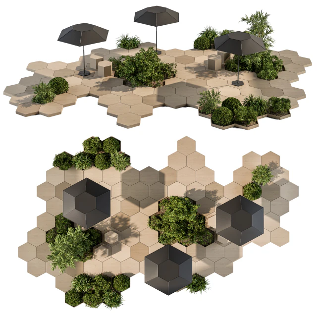 Urban Furniture / Architecture Bench with Plants- Set 25 — Descargar