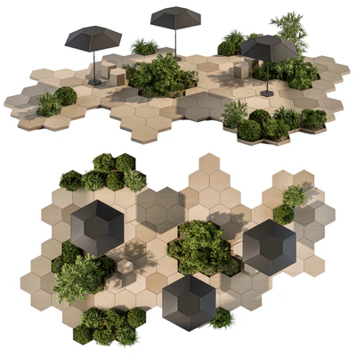 Urban Furniture / Architecture Bench with Plants- Set 25 — Ver 5