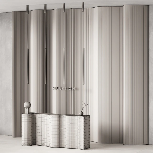 379 office furniture 17 reception desk 12 double wave with plant — Descargar