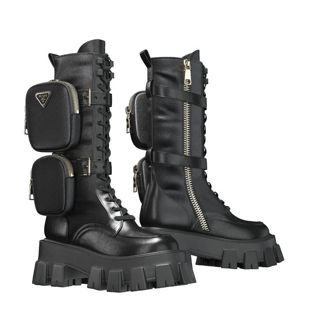 PRADA Brushed rois leather and nylon Monolith boots — Descargar