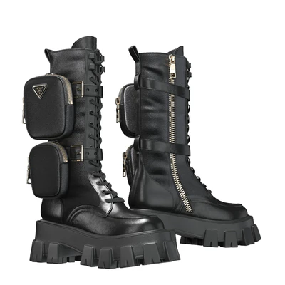 PRADA Brushed rois leather and nylon Monolith boots — Ver 1