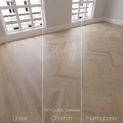 Parquet natural, oak Sapphire, 3 types. Linear, chevron, herringbone. — Ver 1