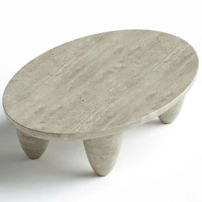 Contemporary Minimal Round Coffee Center Table in Travertine Stone Natural Pores — скачать