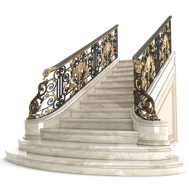 Classic marble staircase with wrought iron railing — Descargar